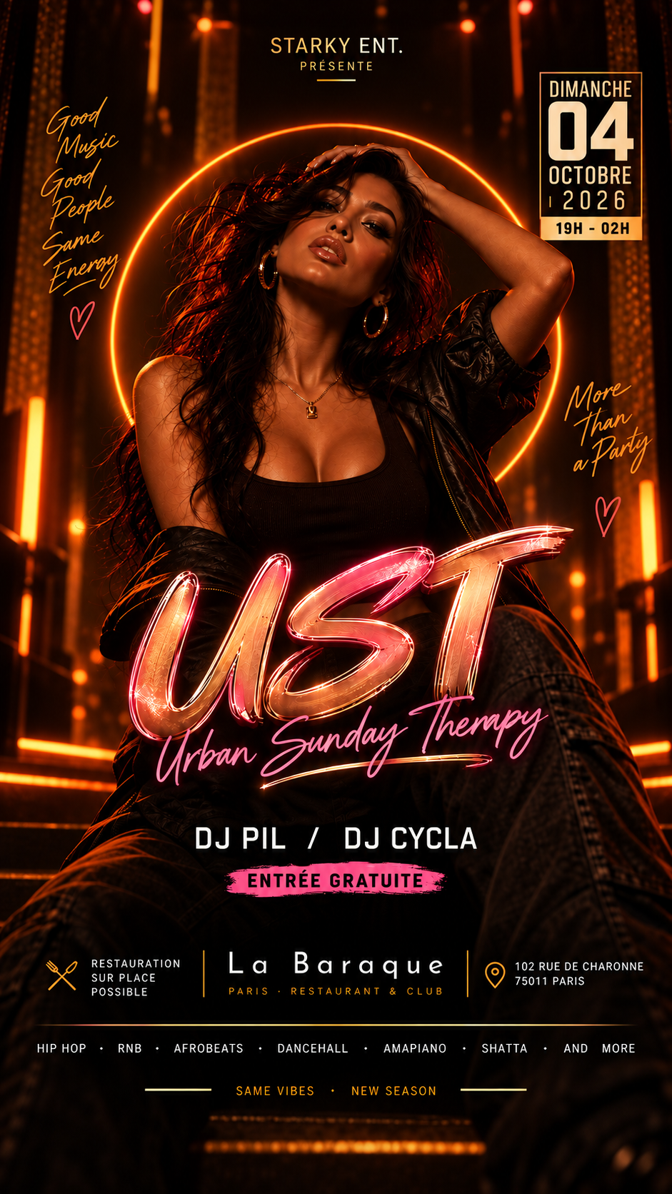 Soirée Hip-Hop/pop à Paris 11 : UST - Urban Sunday Therapy à La Baraque